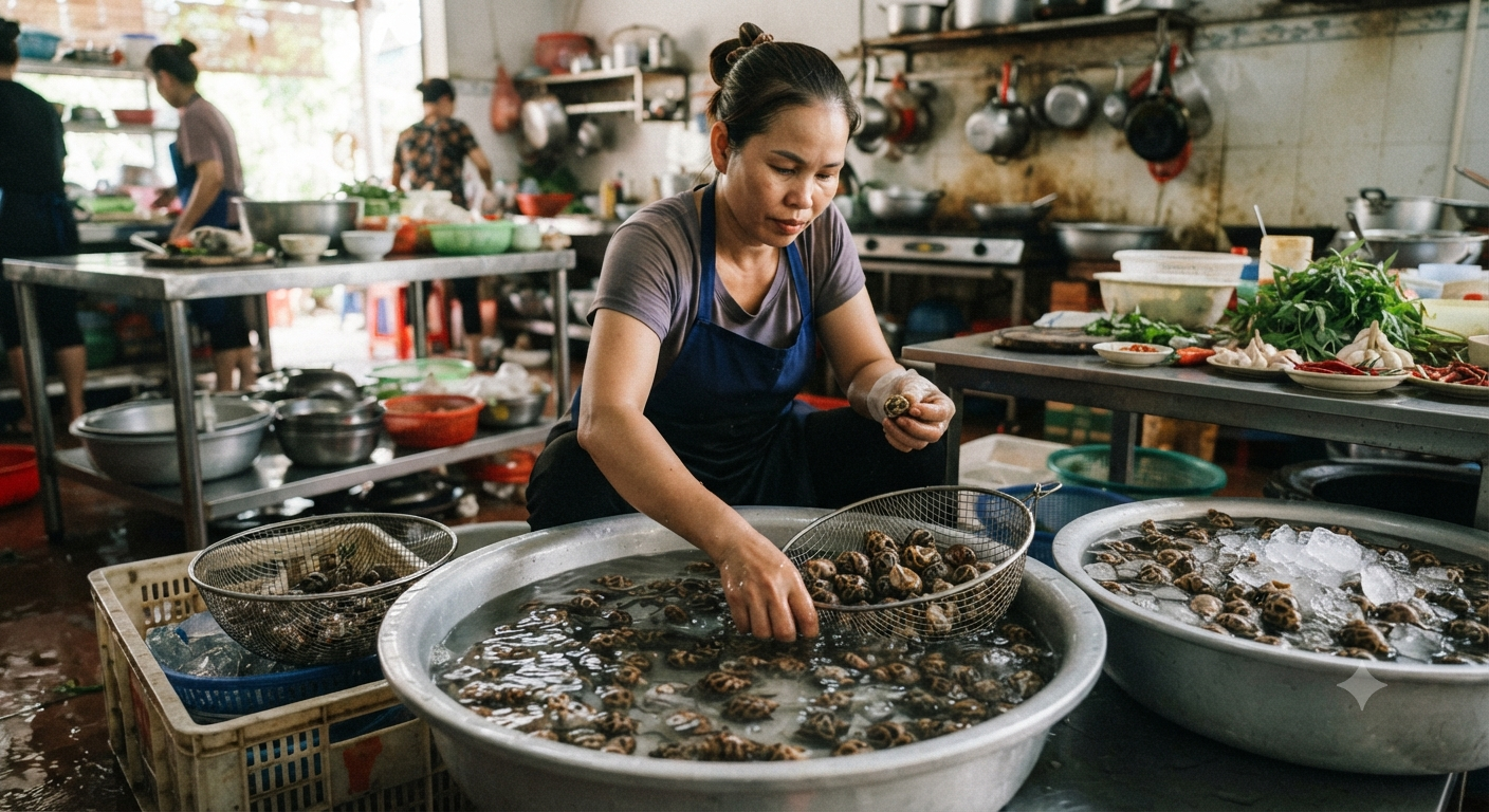 Quy trình đảm bảo Ốc Hương mang về luôn tươi ngon tại Ẩm Thực Ốc Oanh
